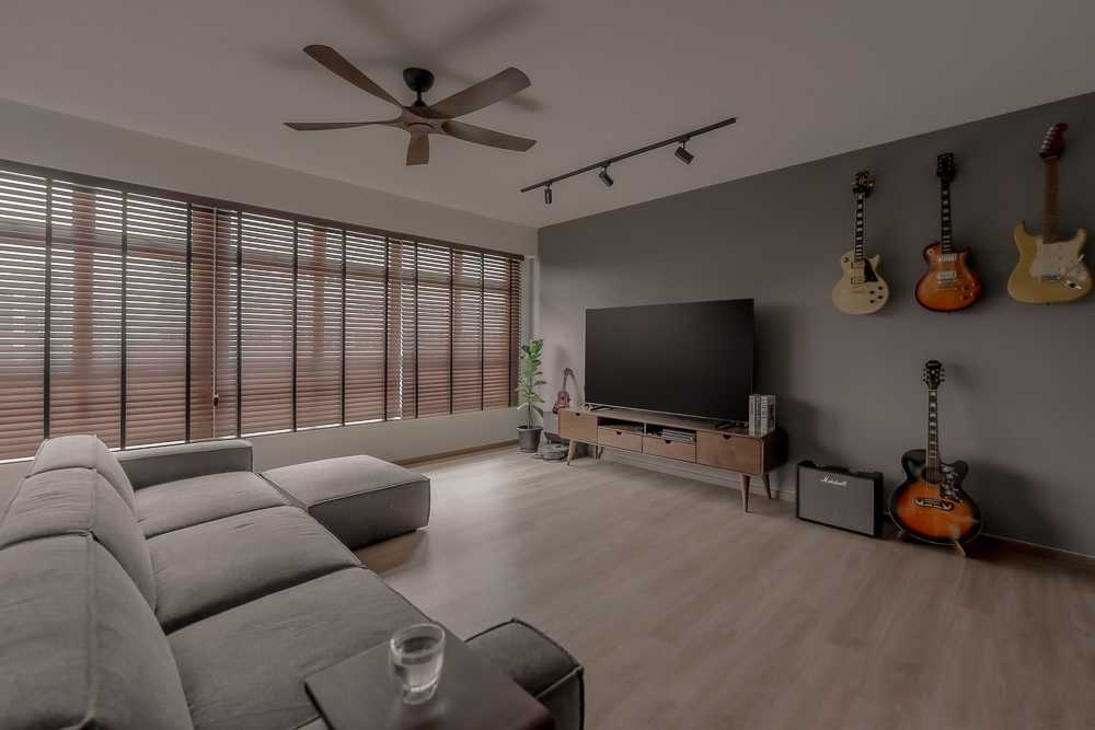 Contemporary Living Room with Vinyl Flooring and TV Console