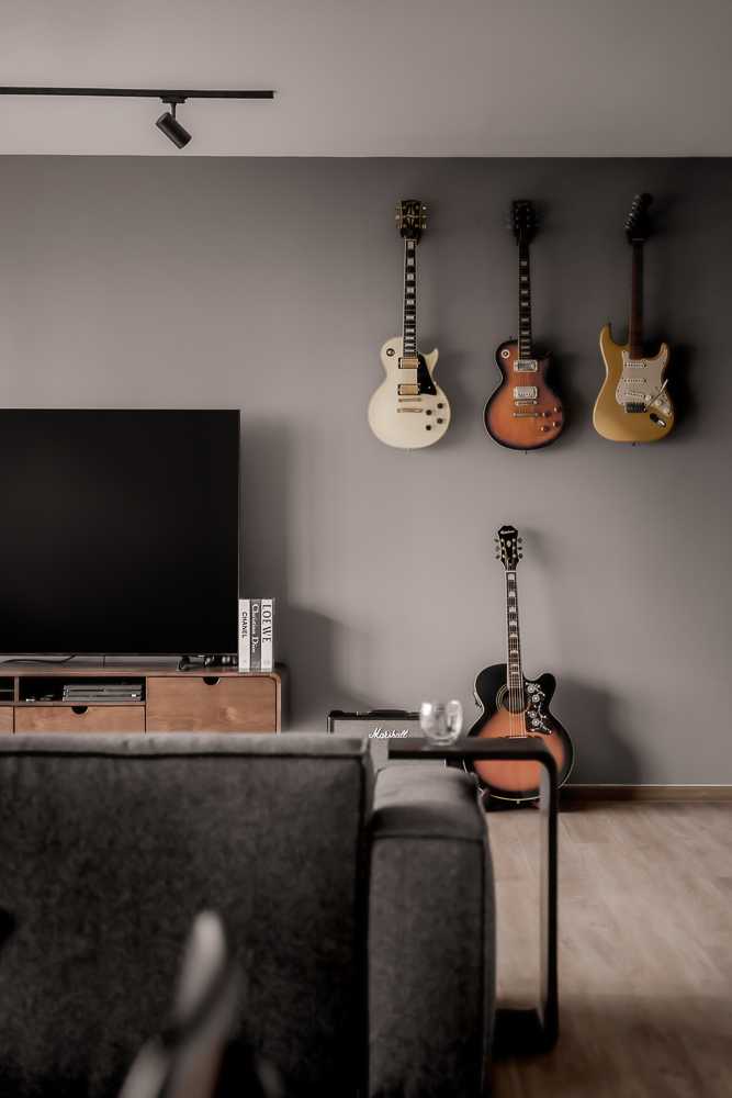 Contemporary Living Room with Vinyl Flooring and TV Console