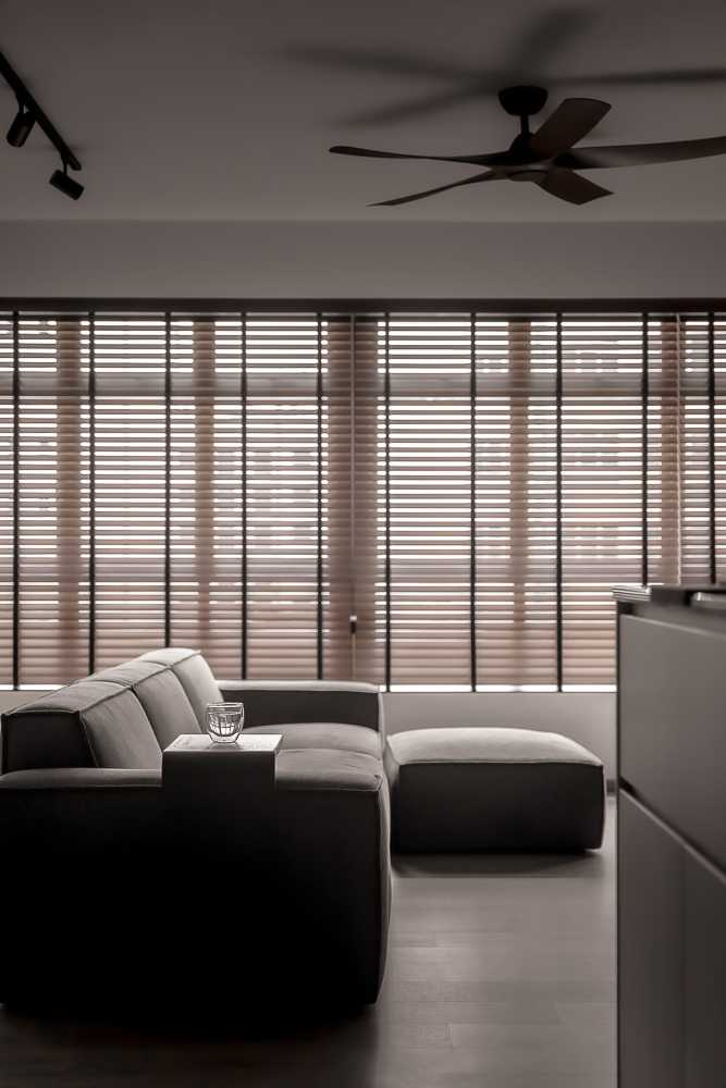 Contemporary Living Room with Ceiling Fan and Sofa