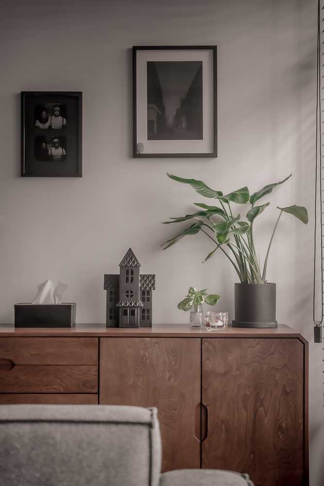 Contemporary Living Room with Sofa and Display Cabinets