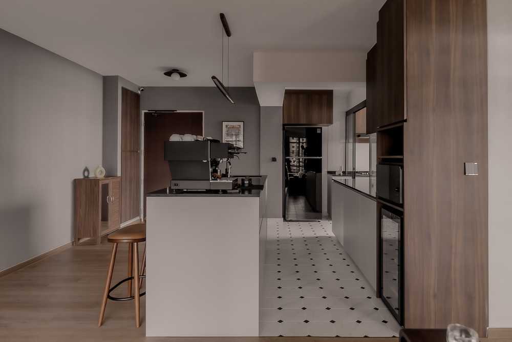Contemporary Dining Room with Kitchen Island and Downlights