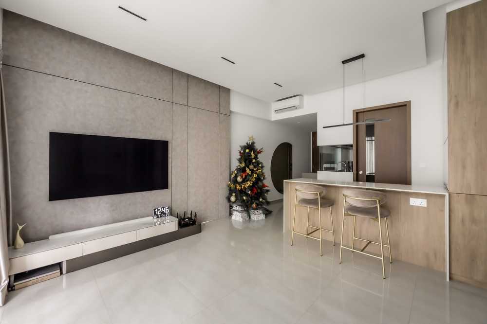 Modern Living Room with Countertop and Homogeneous Tiles