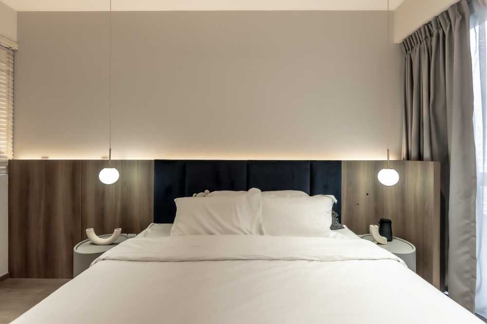 Modern Bedroom with Feature Wall and Wood Feature Wall