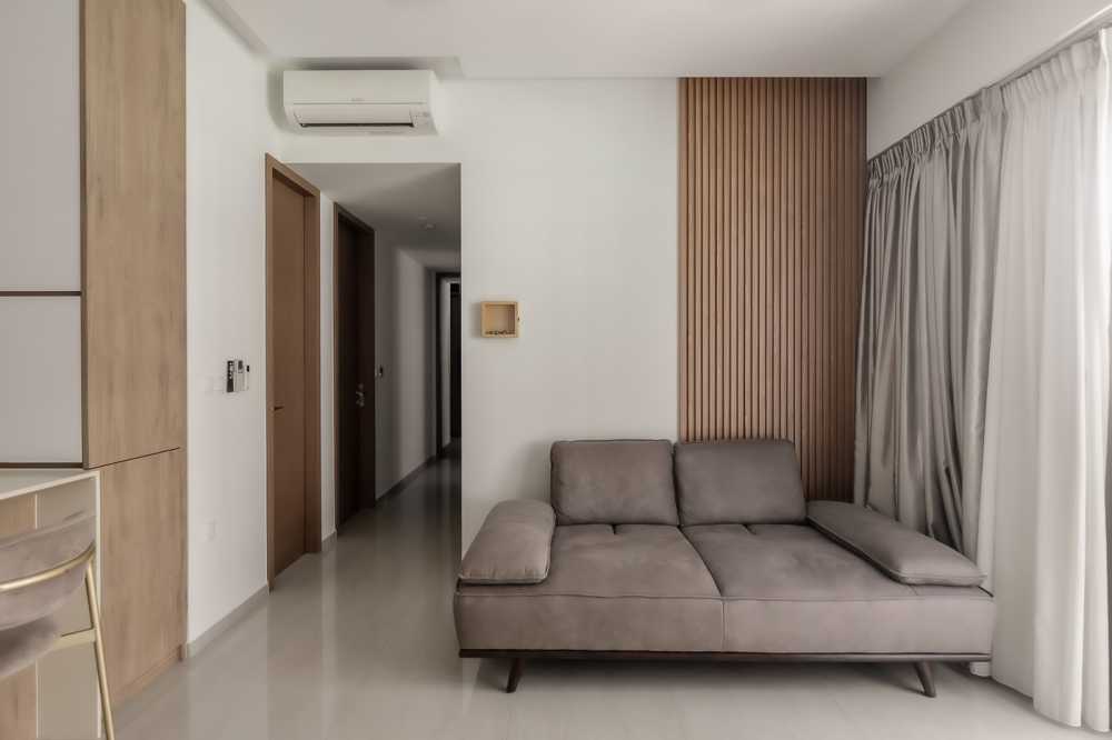Modern Living Room with Marble Floor and Feature Wall