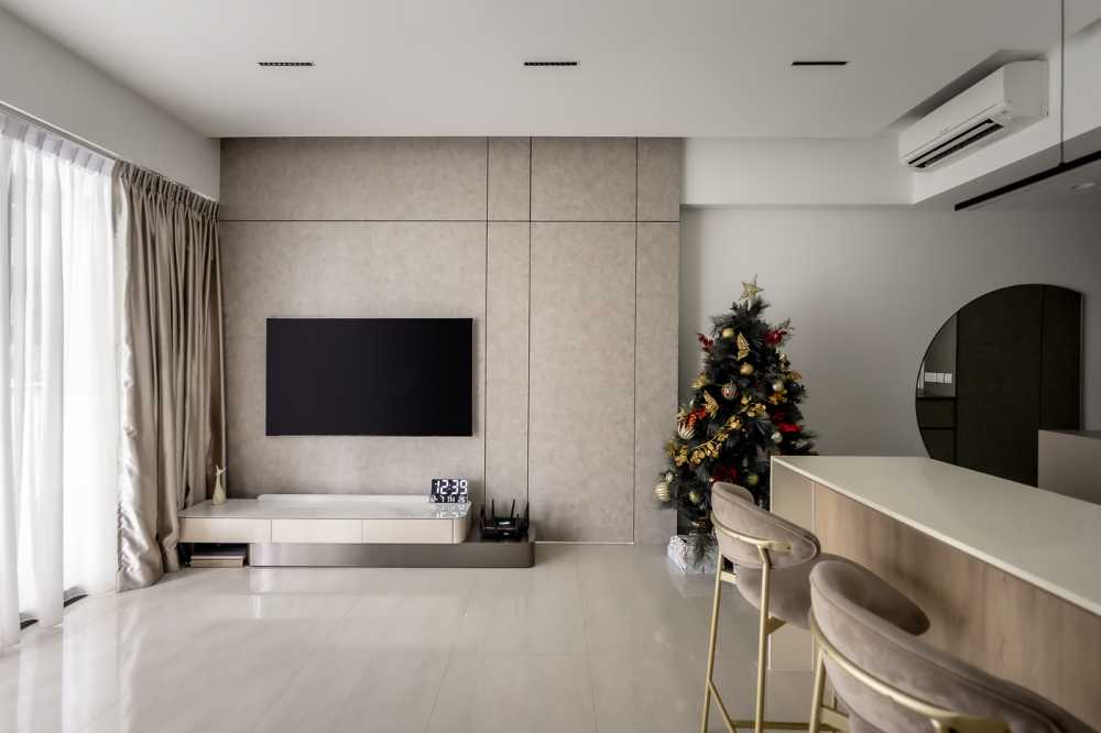 Modern Living Room with Marble Floor and TV Console