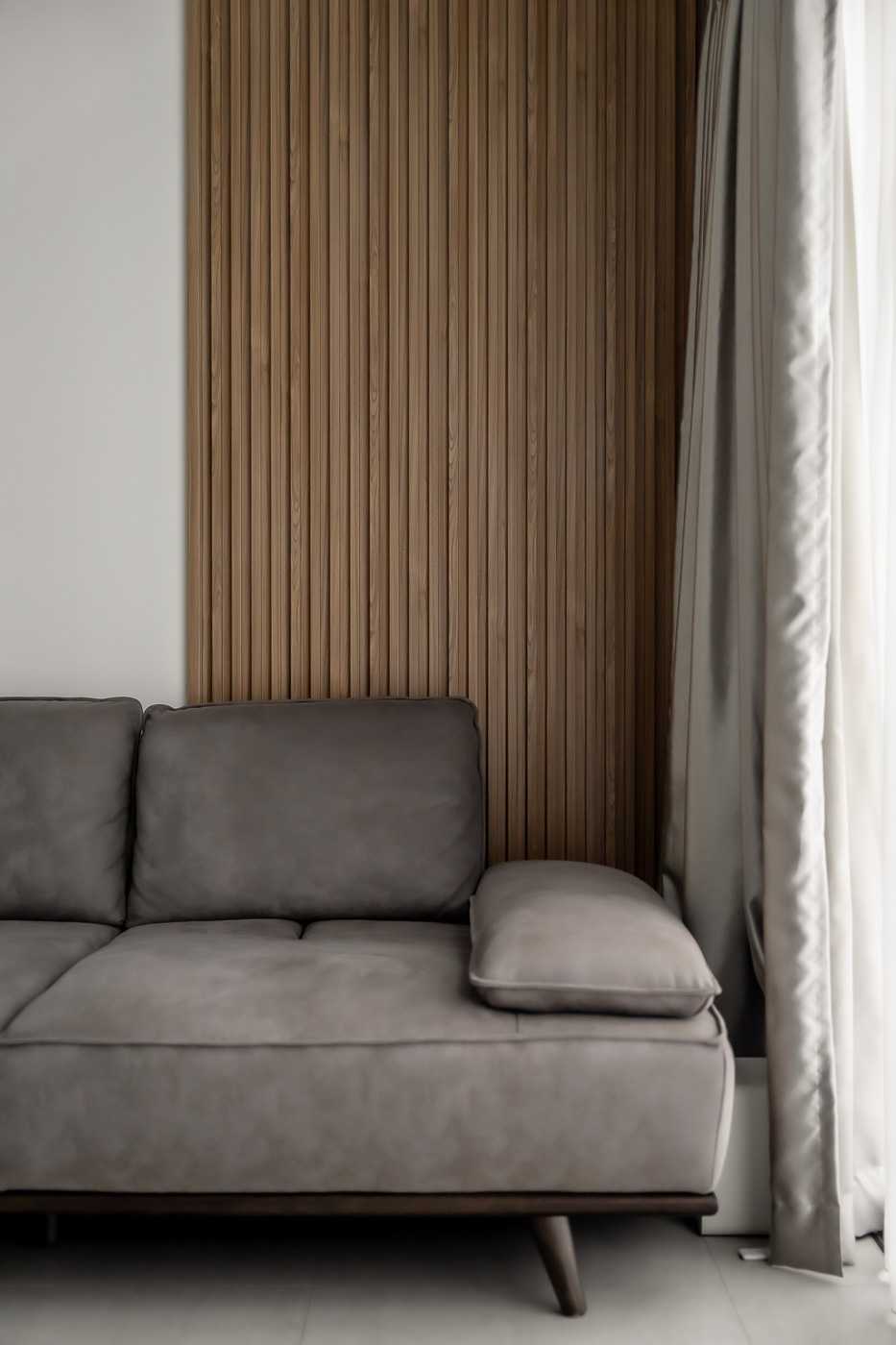 Modern Living Room with Feature Wall and Curtain