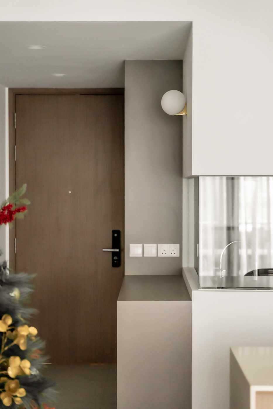 Modern Living Room with Drop Ceiling and Display Cabinets