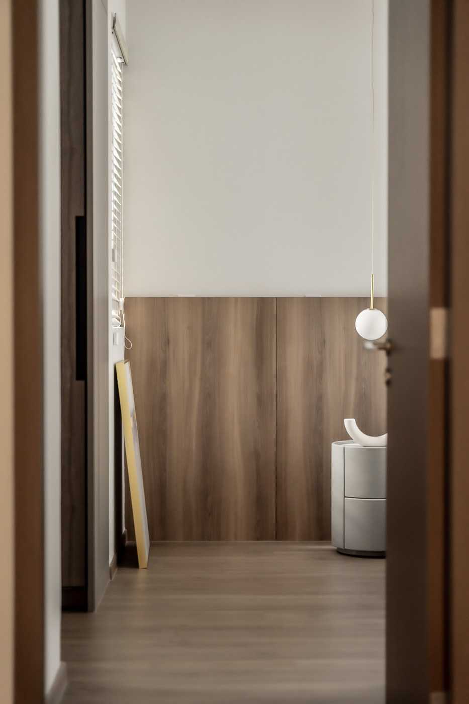Modern Bedroom with Vinyl Flooring and Feature Wall