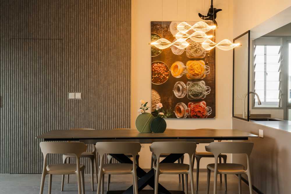 Contemporary Dining Room with Dining Table and Seating Bench