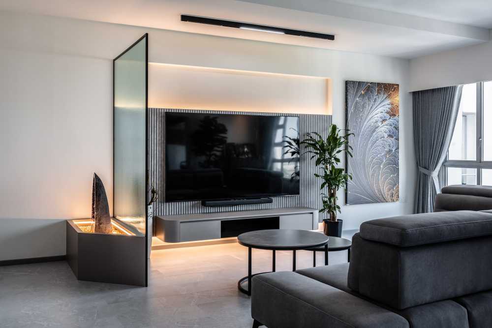 Contemporary Living Room with TV Console and Sofa
