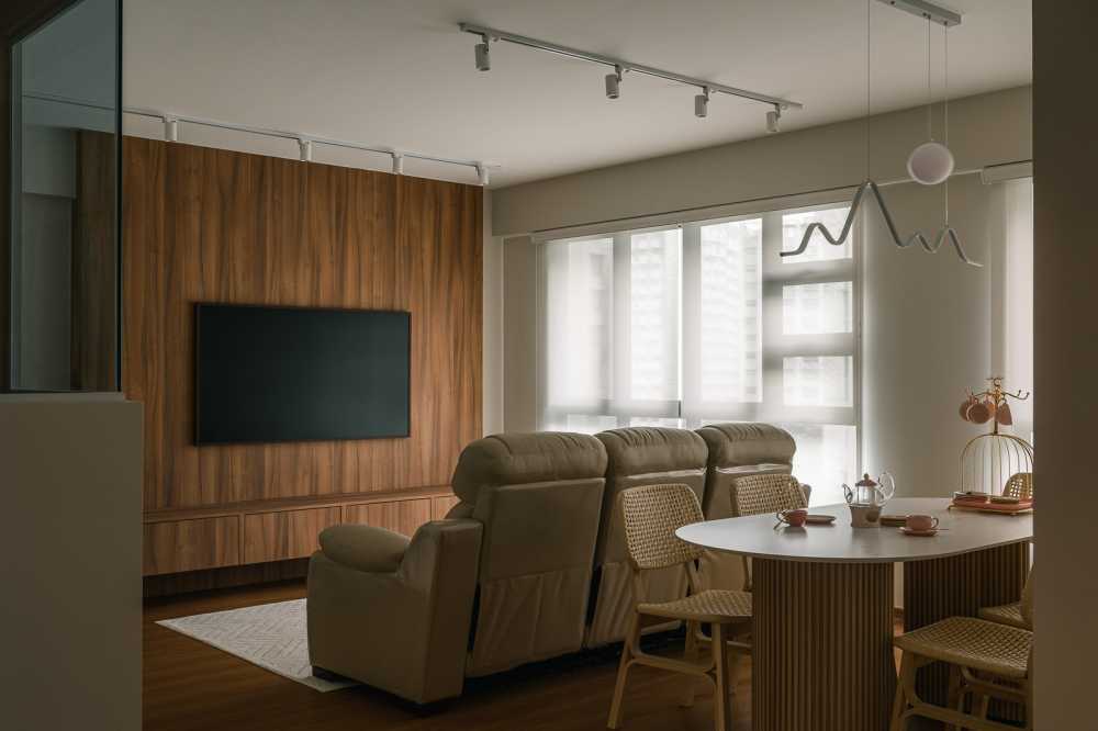Scandinavian Living Room with Vinyl Flooring and Ceiling Light