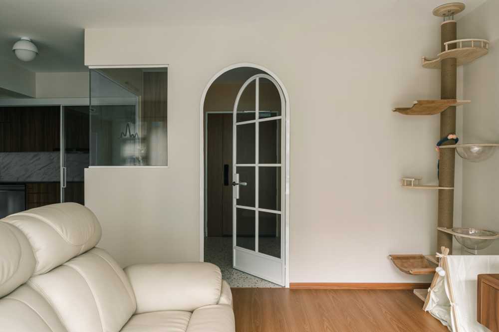 Scandinavian Living Room with Wood Flooring and TV Console