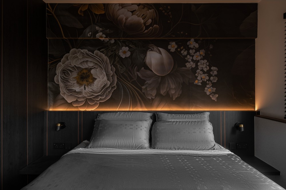 Contemporary Bedroom with Built-in Bed and Bedside Table