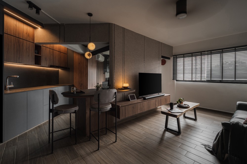Contemporary Living Room with Vinyl Flooring and TV Console