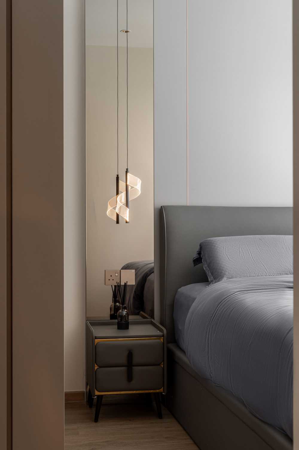 Modern Bedroom with Bedside Table and Lighting
