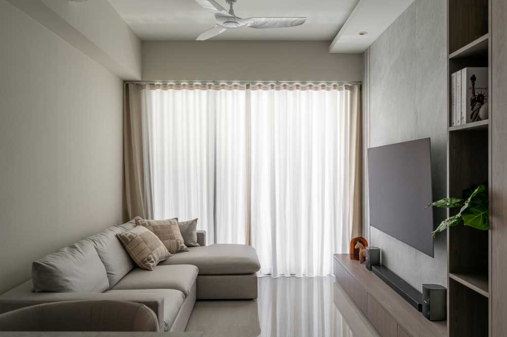 Modern Living Room with Bookshelf and TV Console