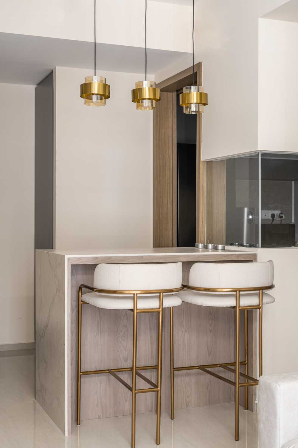 Modern Dining Room with Drop Light and Ceiling Light