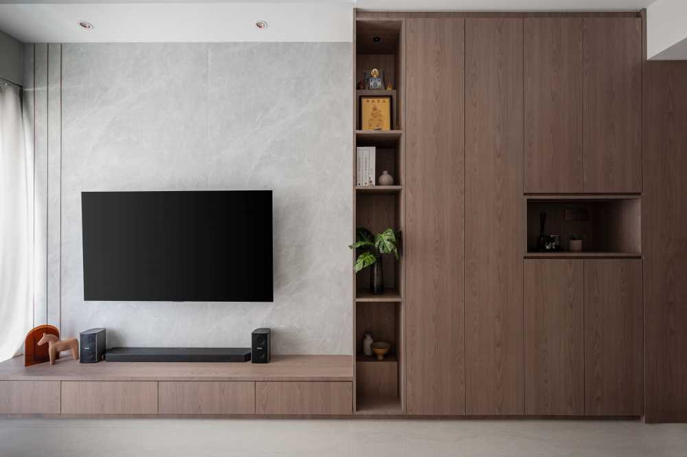 Modern Living Room with Bookshelf and TV Console