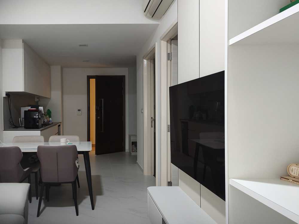 Scandinavian Living Room with Feature Wall and Ceiling Light
