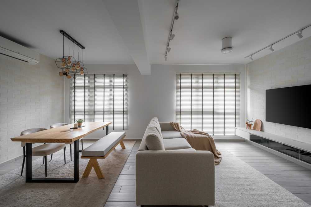 Scandinavian Living Room with Bookshelf and TV Console