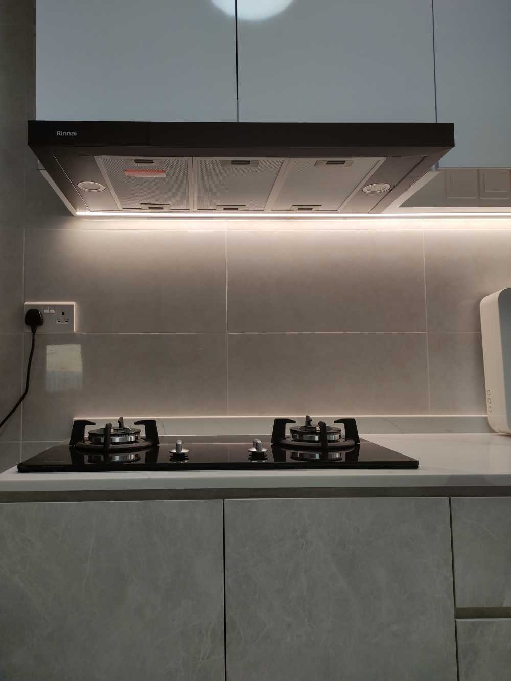 Scandinavian Kitchen with Marble Floor and Kitchen Window