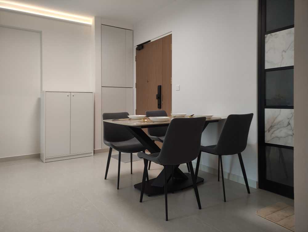 Scandinavian Living Room with Feature Wall and Downlights