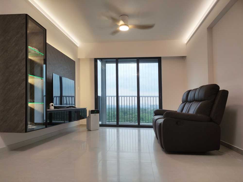 Scandinavian Living Room with TV Console and Mirror