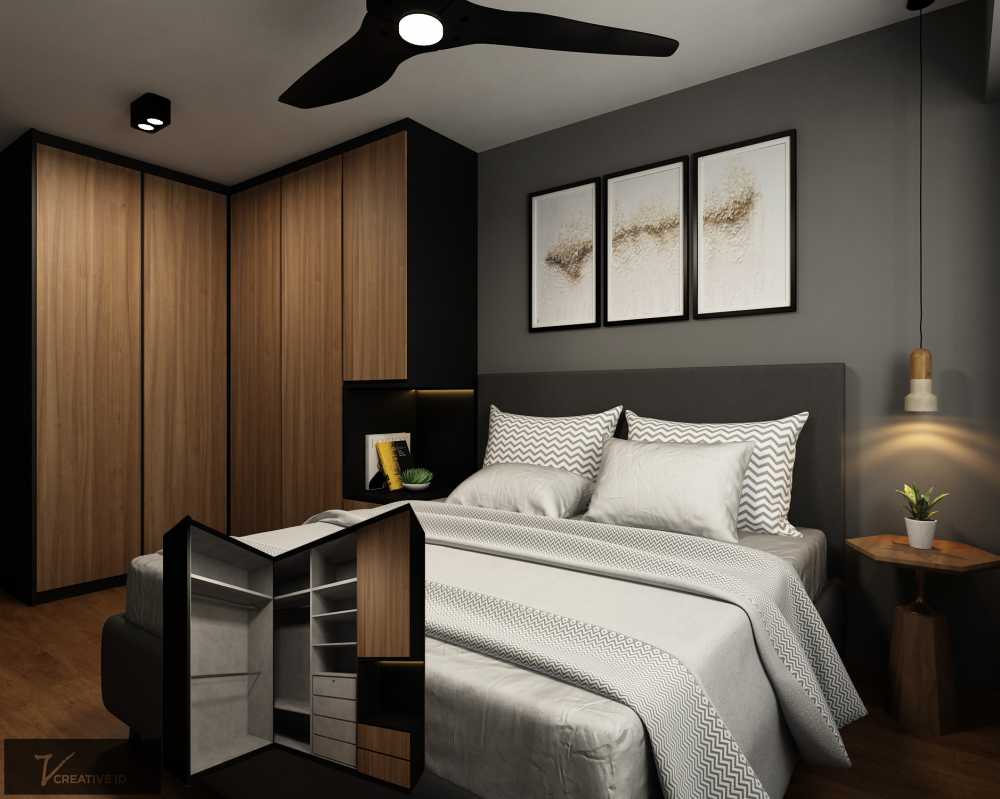 Scandinavian Bedroom with Vinyl Flooring and Ceiling Light