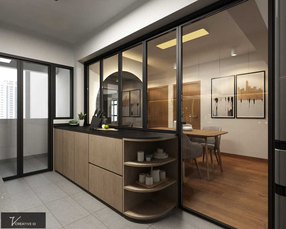 Scandinavian Kitchen with Countertop and Granite Floor