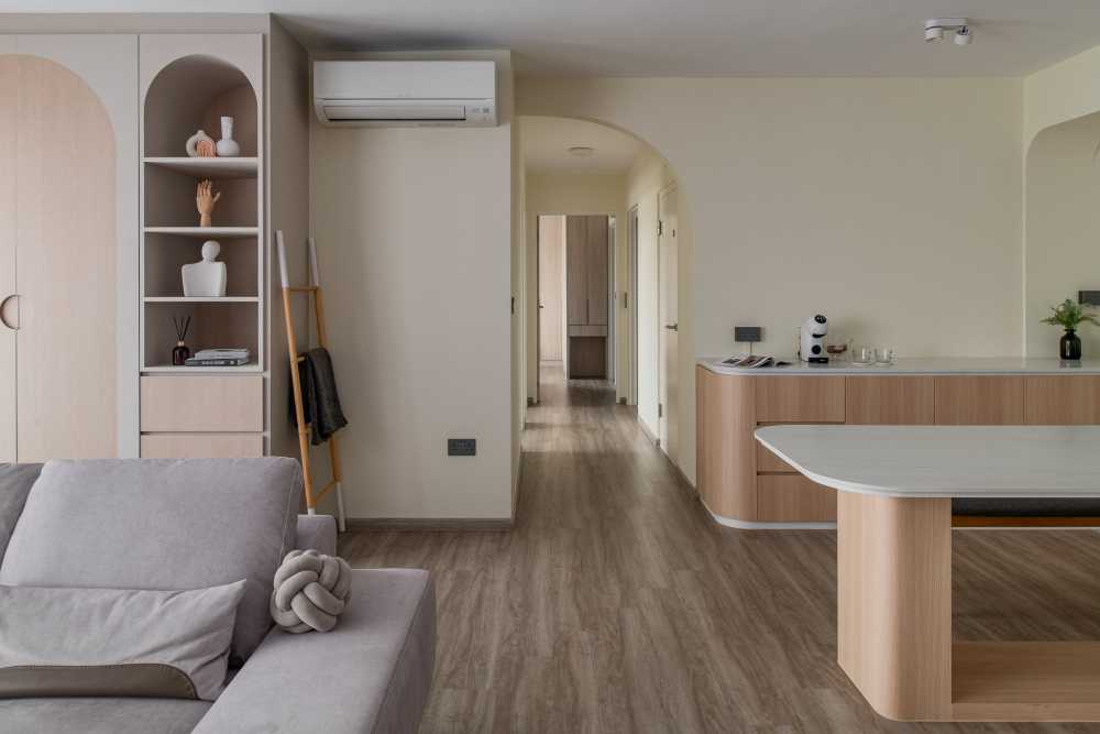 Scandinavian Dining Room with Vinyl Flooring and Drop Light