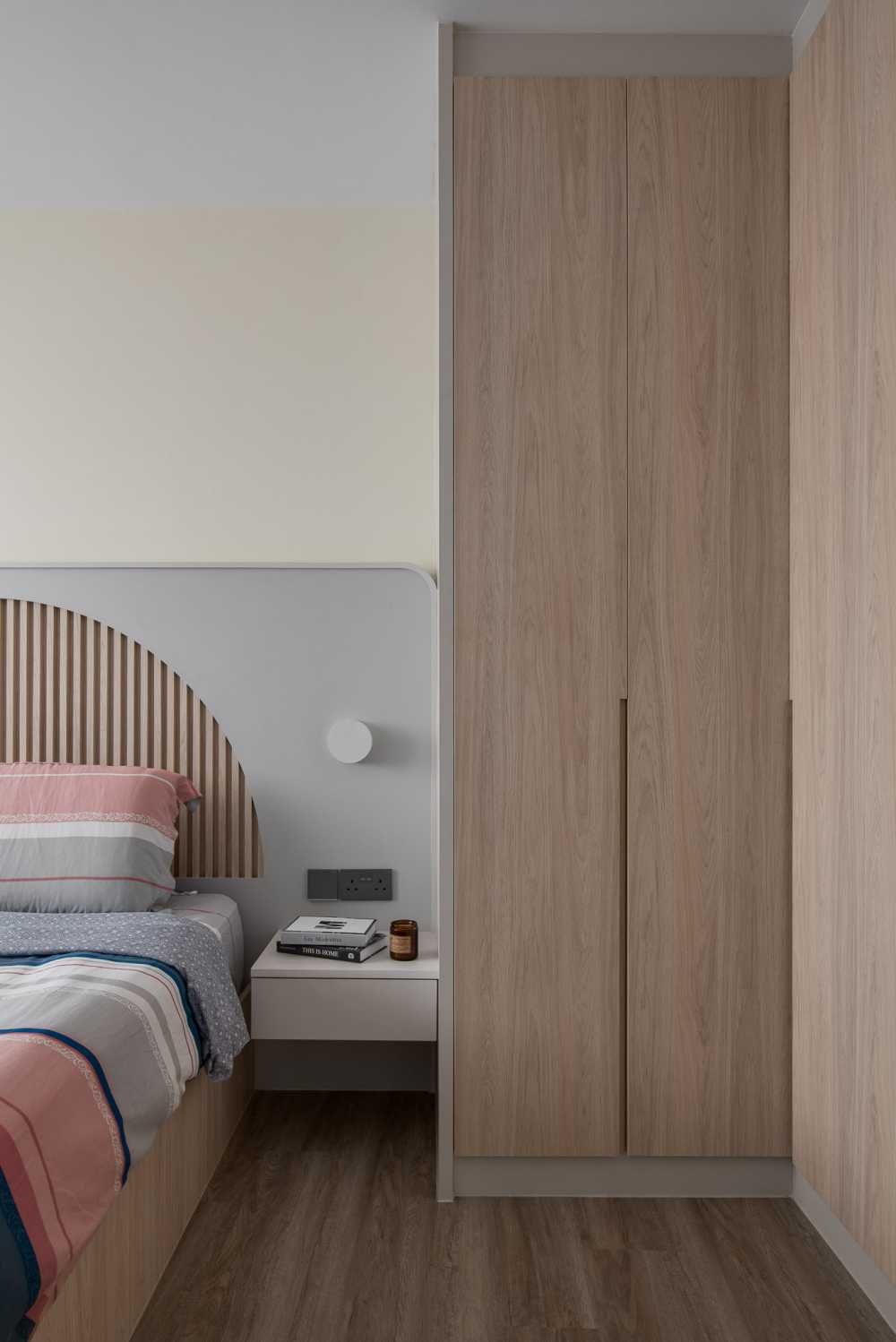 Scandinavian Bedroom with Vinyl Flooring and Wood Flooring