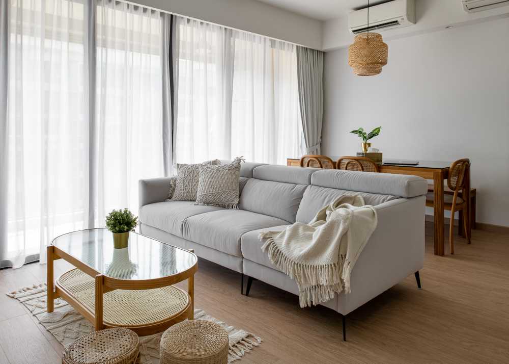 Country Living Room with Countertop and Vinyl Flooring