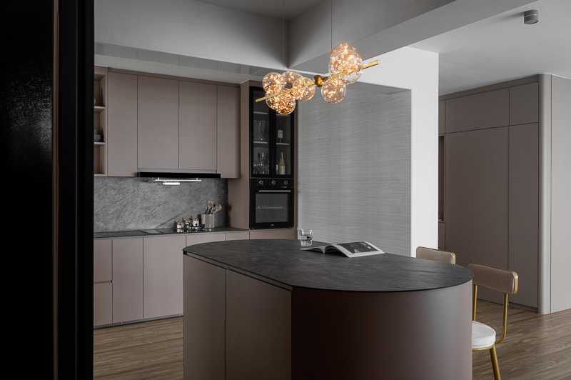 Scandinavian Kitchen with Countertop and Parquet Floor