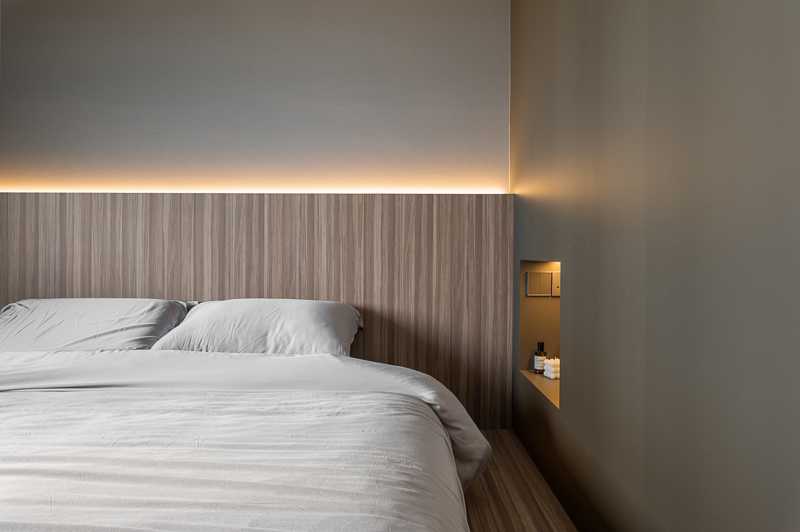 Scandinavian Bedroom with Platform Bed and Drop Ceiling