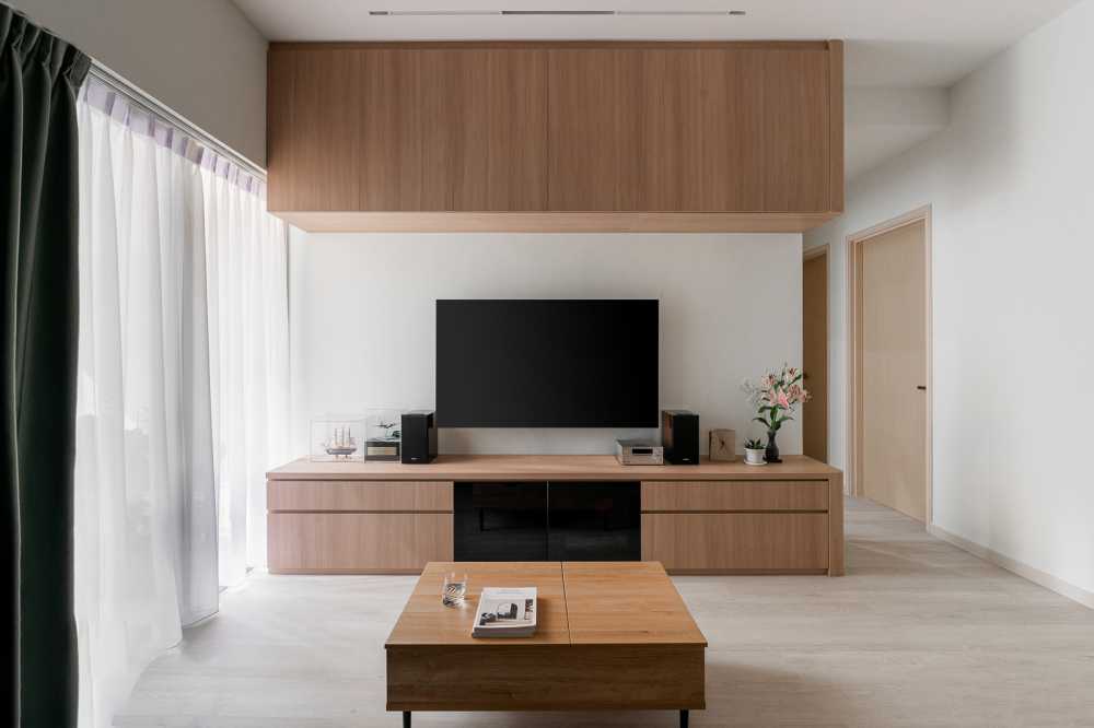 Scandinavian Living Room with Bookshelf and TV Console