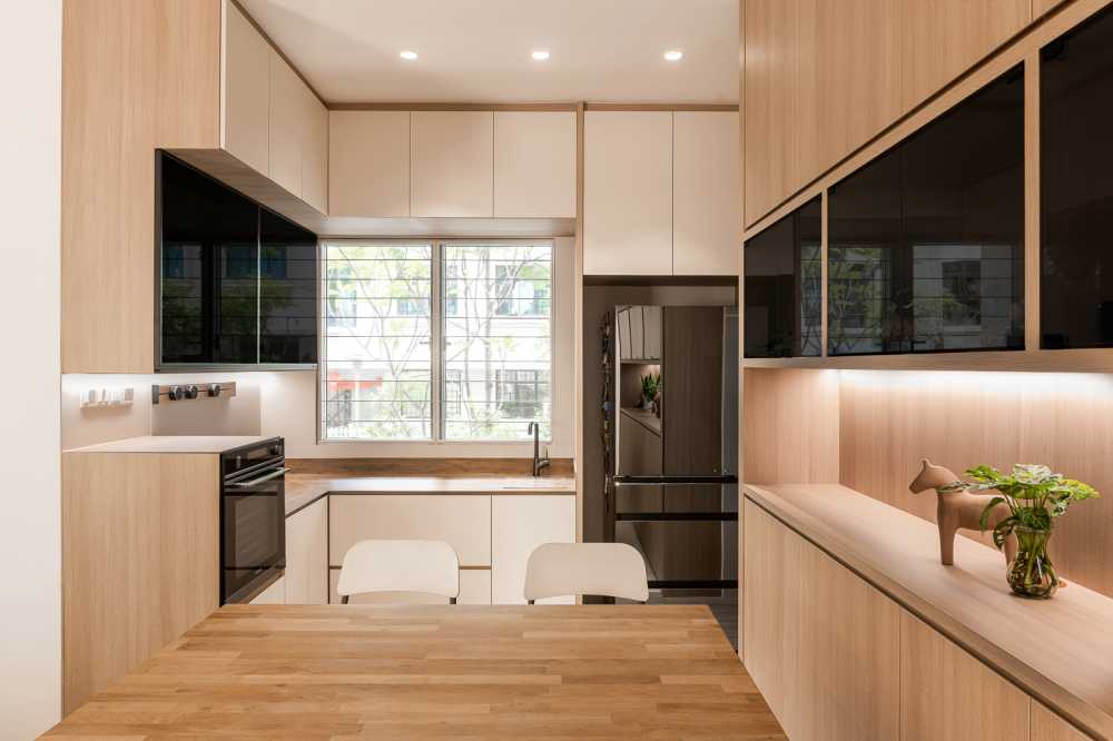 Scandinavian Kitchen with Countertop and Vinyl Flooring