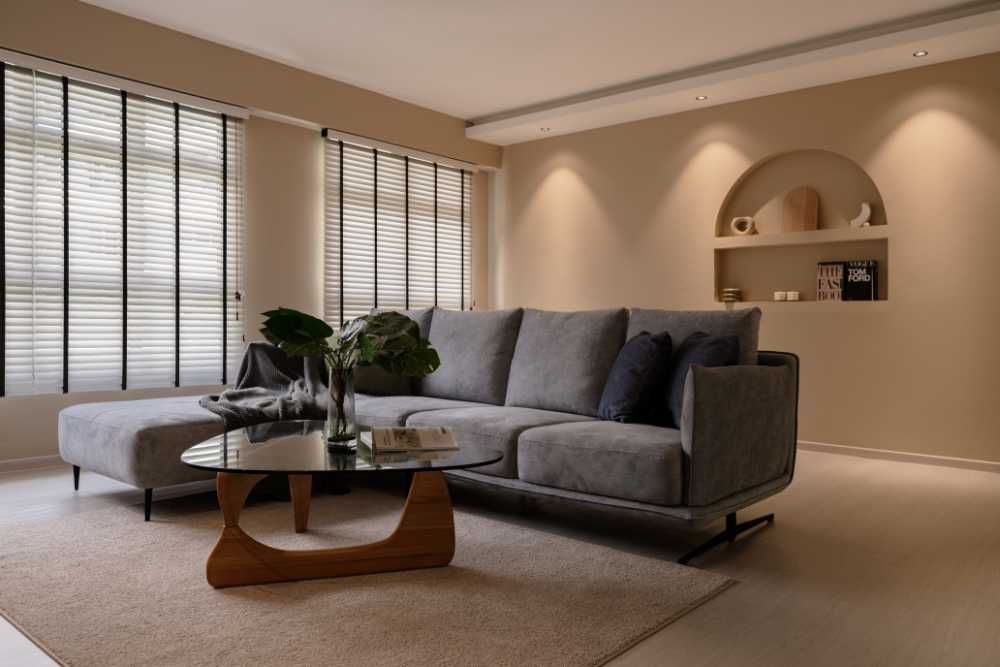 Modern Living Room with Bookshelf and TV Console