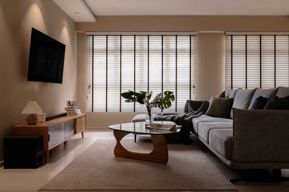 Modern Living Room with Bookshelf and Coffee Table