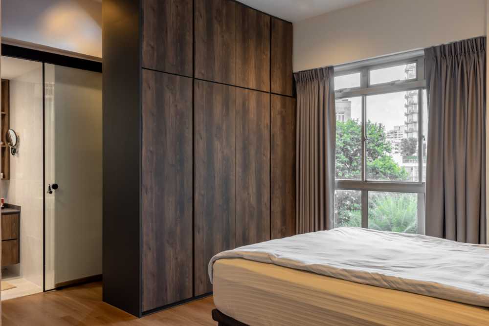 Minimalist Bedroom with Wardrobe and Bed
