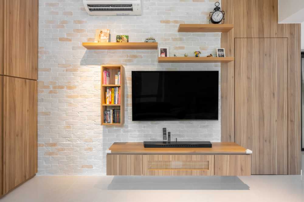 Minimalist Living Room with Bookshelf and TV Console