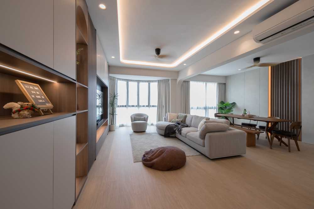Scandinavian Living Room with Vinyl Flooring and TV Console