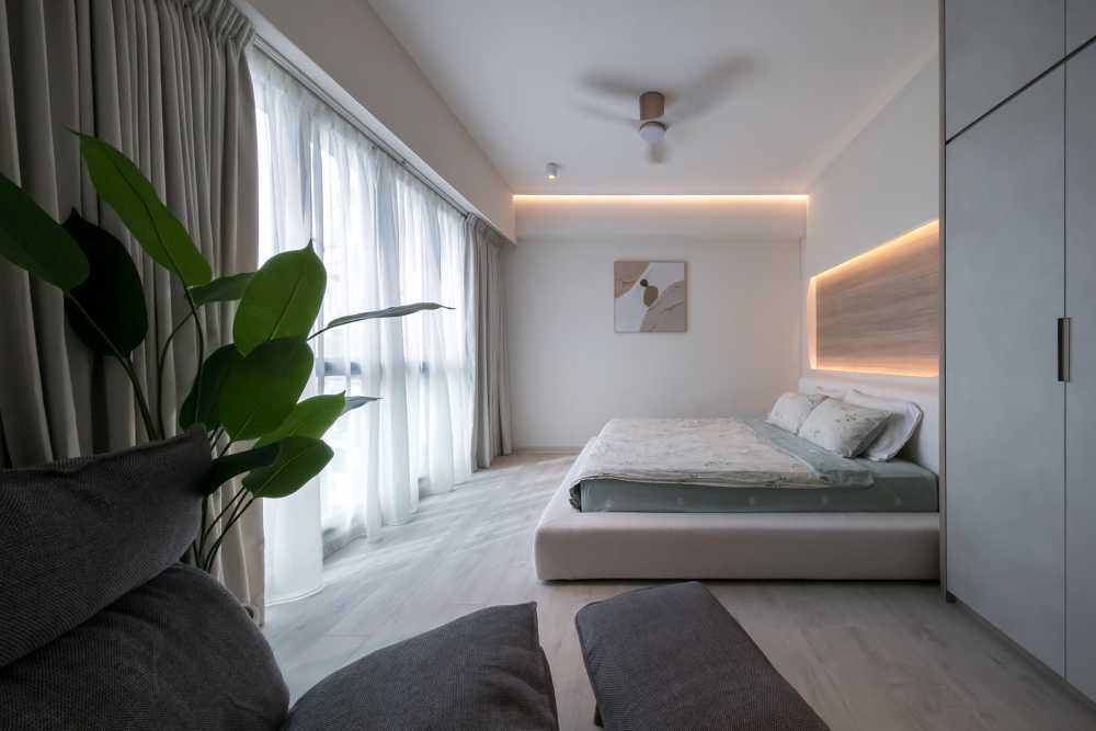 Scandinavian Bedroom with Vinyl Flooring and Ceiling Light