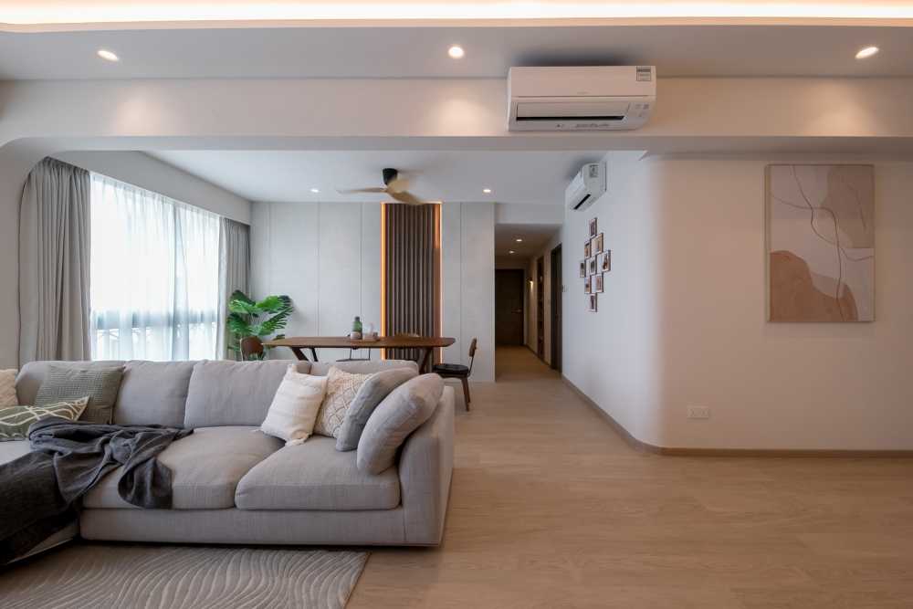Scandinavian Living Room with Vinyl Flooring and TV Console