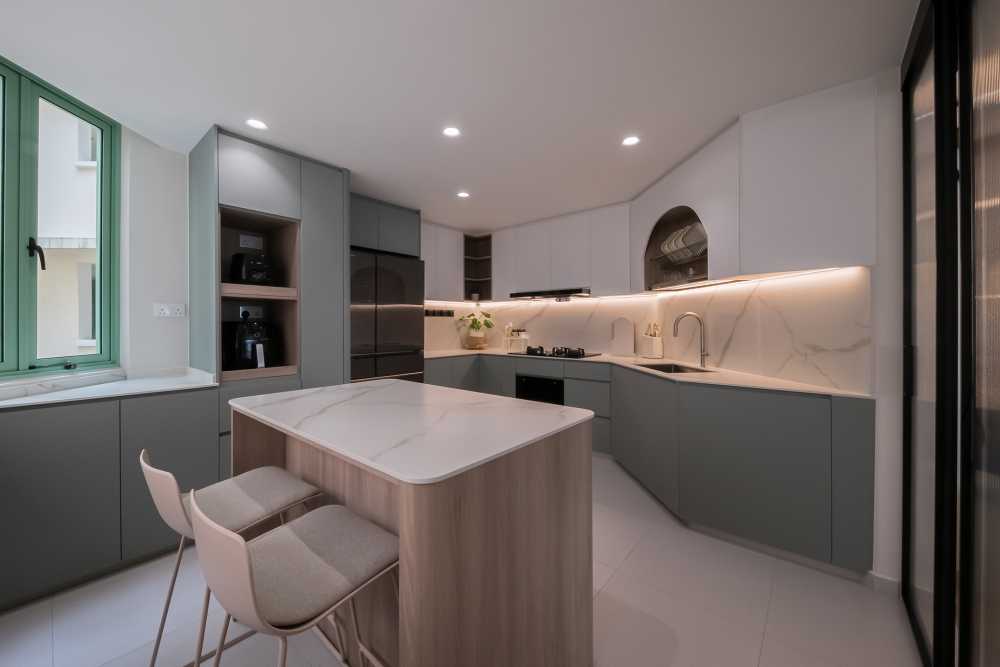 Scandinavian Kitchen with Countertop and Kitchen Window