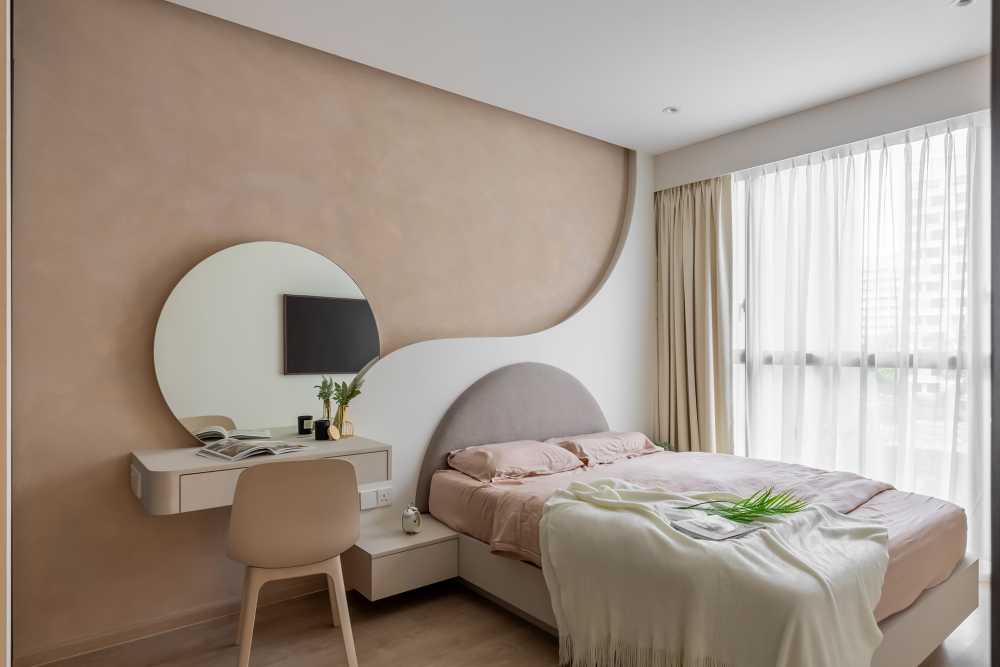 Minimalist Bedroom with Vinyl Flooring and Built-in Bed