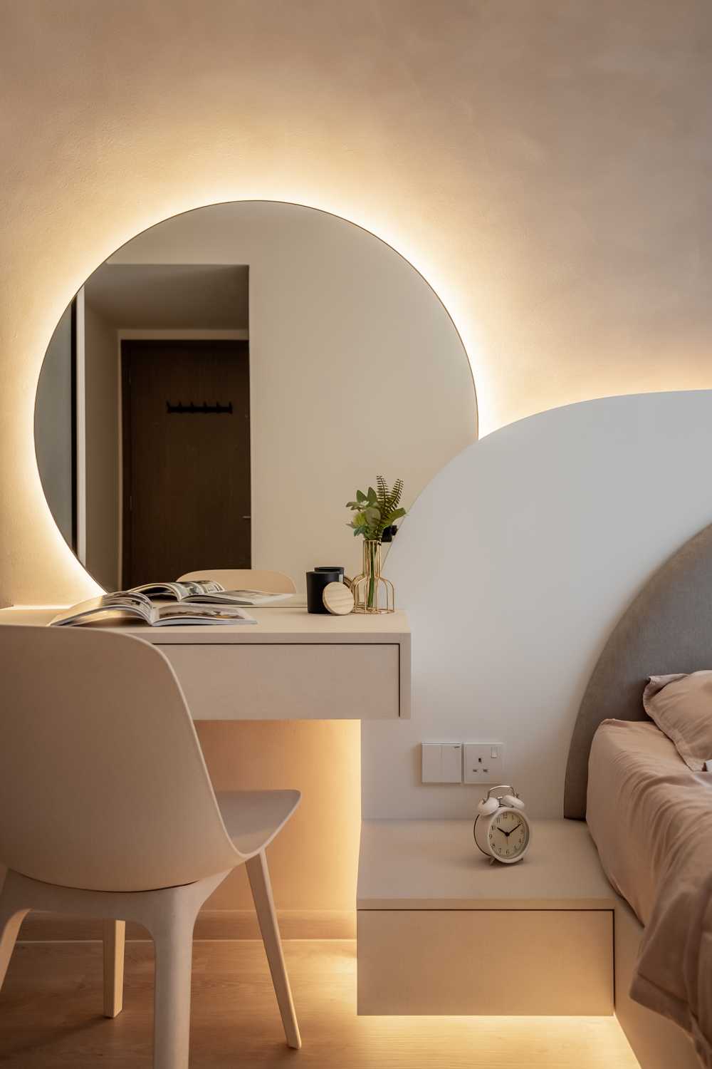 Minimalist Bedroom with Ceiling Light and Built-in Bed