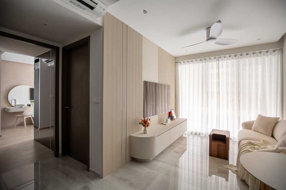 Minimalist Living Room with TV Console and Ceiling Light