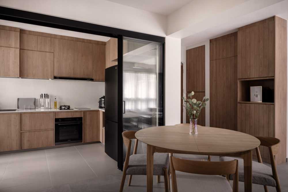 Scandinavian Kitchen with Countertop and Cement Floor
