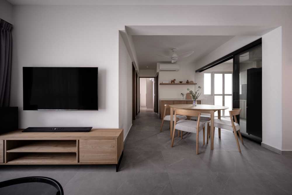 Scandinavian Living Room with Bookshelf and Carpet