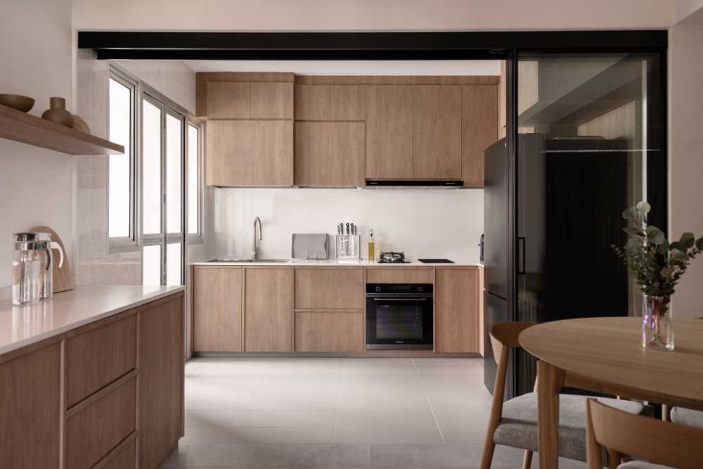 Scandinavian Kitchen with Countertop and Vinyl Flooring